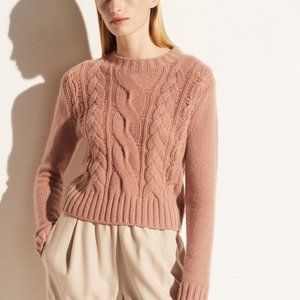 Vince 100% Cashmere Shrunken Cable Pullover (L / Blush Cream)